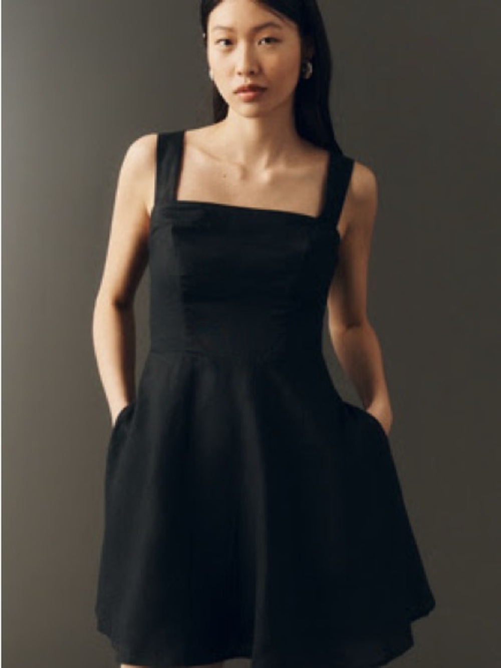 MAEVE LINEN SQUARE-NECK MINI DRESS